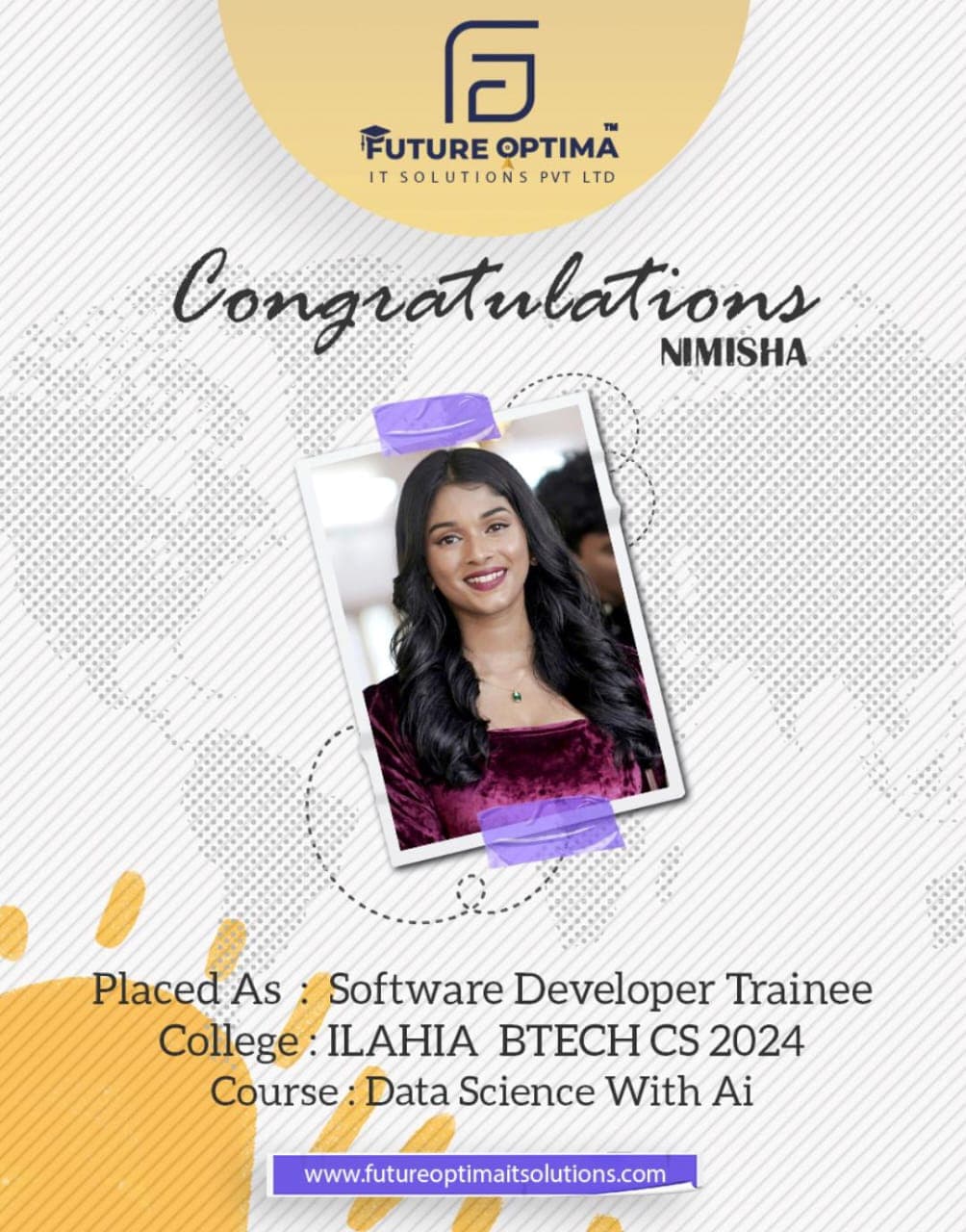 Future Optima IT Solutions student placement announcement — Kochi, Kerala